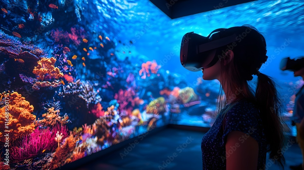 Poster innovative vr powered educational platform featuring gamified content vibrant holographic visuals an