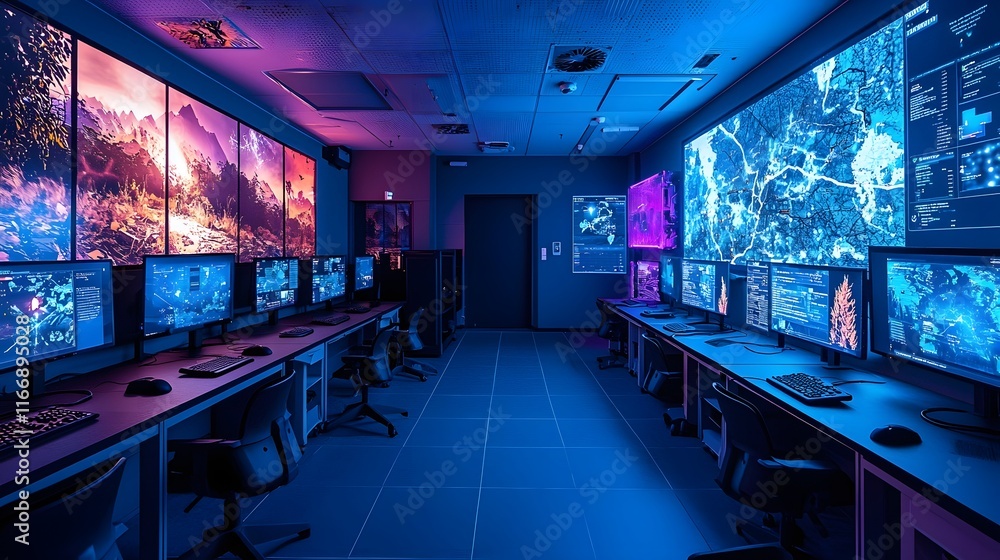 Poster interactive and immersive virtual reality classroom environment featuring holographic maps gamified 