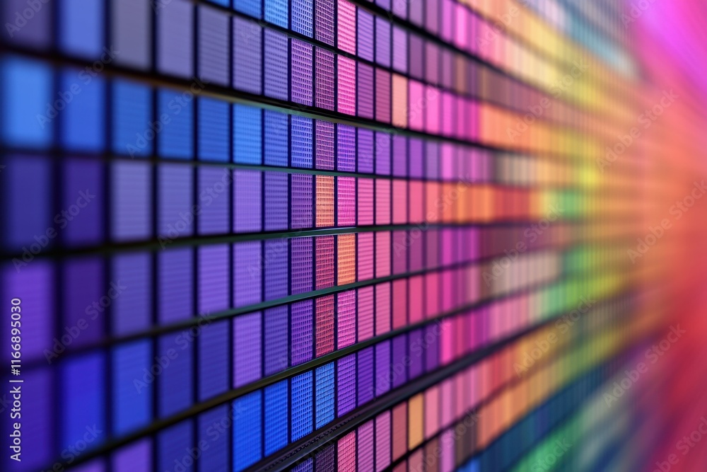Aufkleber Vibrant Colorful Square Grid Pattern Abstract Rainbow Hues Gradient Background Texture