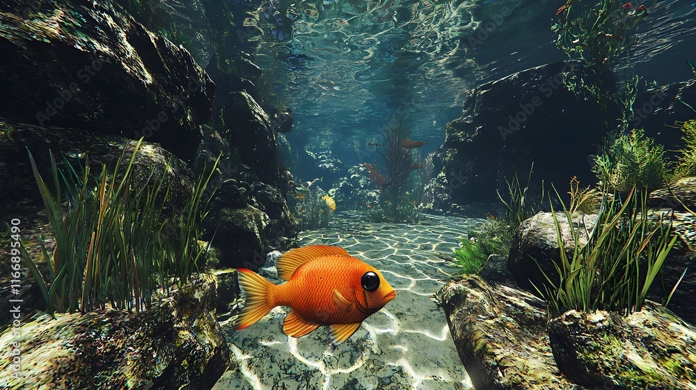 Poster virtual reality biology field trip simulation where students explore ecosystems and interact with wi
