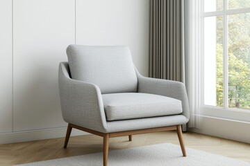 Modern Light Grey Fabric Armchair in Bright Room Interior Design