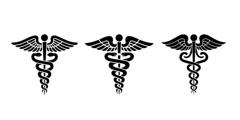 Medical symbol, Caduceus Icon. Snake Medical or Healthcare theme silhouette vector illustration isolated on white background