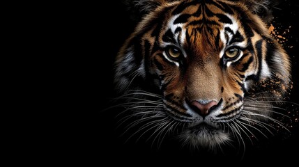 Fototapeta premium A close up of a tiger's face on a black background