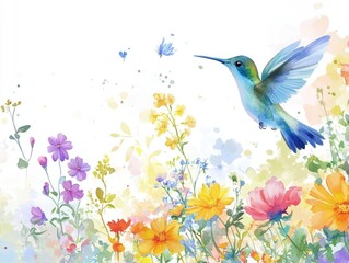 Hummingbird Amidst a Flowery Garden