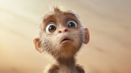 Fototapeta premium A small monkey with big eyes looking up at the sky