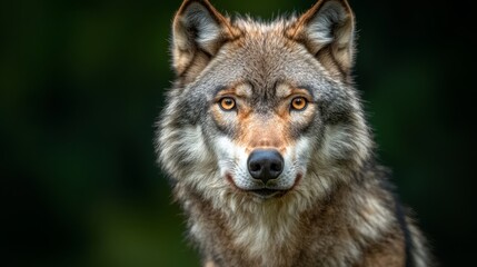 Fototapeta premium A close up of a wolf's face with a green background