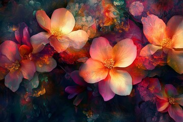 flowers dissolve into vibrant floral abstract patterns., Generative AI