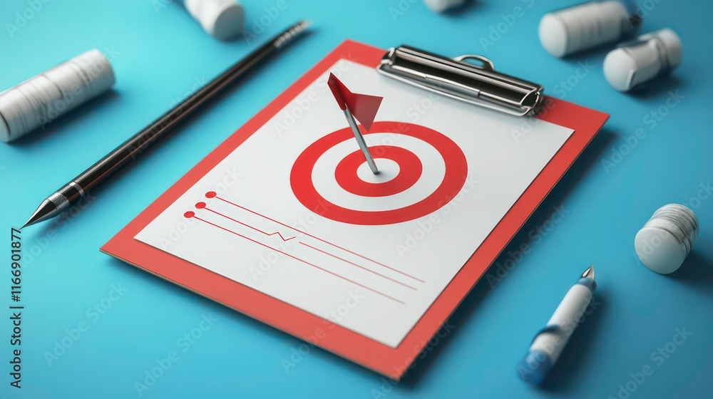 Poster a 3d clipboard icon featuring business goals and project plans, by fast progress and analytical conc