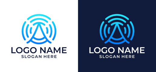 Vector of antenna or radar signal icons, telecommunication towers, mobile broadcasts, internet connection technology, wireless thin line symbols with gradient colors.