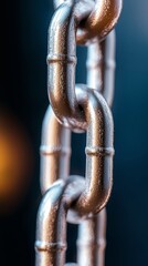 A close up of a metal chain on a black background