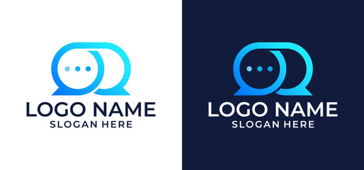 Simple Q Initials Letter Logo with isolated chat symbol on Dual Background. Can be used for Business Logos and Brands. Flat vector logo design template elements.