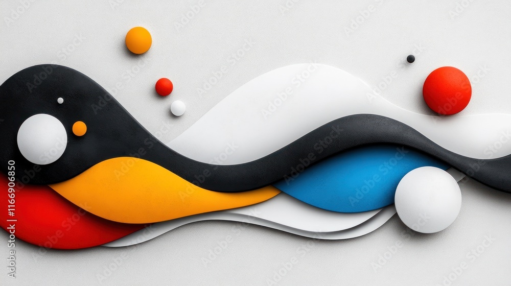 Poster abstract design with colorful shapes and flowing patterns.