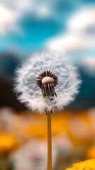 Obraz premium A dandelion in the middle of a field of yellow flowers