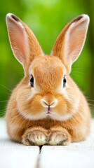 Obraz premium A small brown rabbit sitting on top of a wooden table