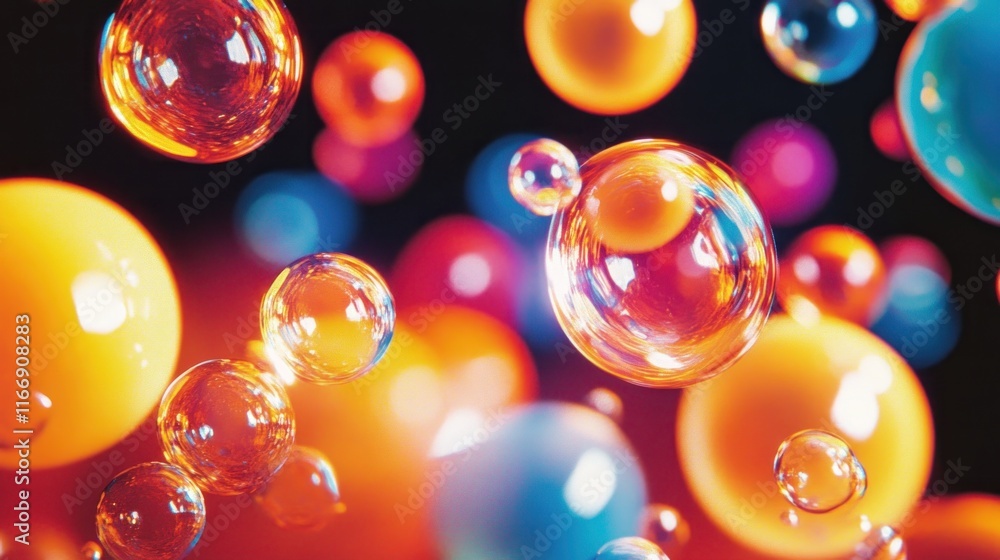 Poster colorful spheres floating in dark background
