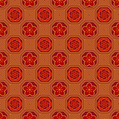 Chinese antique seamless pattern. Chinese oriental background. Traditional Asian red and gold tone design. Vector design for wallpaper, wrapping paper, backdrop, fabric, woven and textile.