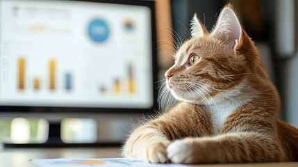 Office Cat Observing Business Meetings on Conference Table Professional Environment Corporate Setting Engaging Viewpoint