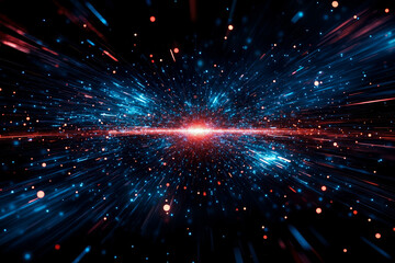 Obraz premium A blue and red star burst in the middle of a black background