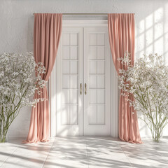 Enchanted Garden Photography Backdrop: Whimsical Garden Setting with Blue and Pink Florals, Lace, and Flowing Curtains for Photoshoots	
