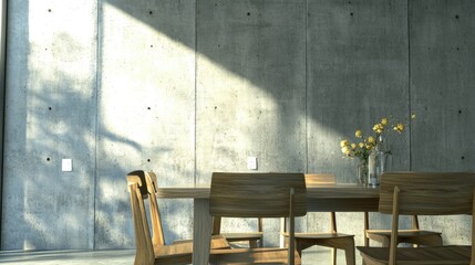 Modern Minimalist Dining Room Against Concrete Wall