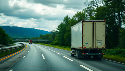 truck on highway. isolated with white highlights