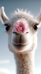Obraz premium A llama with a pink flower on its nose