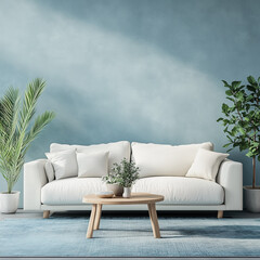 Calming Blue-Toned Living Room with Uncluttered Design, Creating a Serene and Peaceful Space for Relaxation and Quiet Reflection modern living room