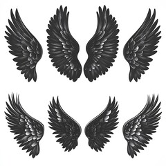Obraz premium Set of Detailed Black Angel Wings, Perfect for Graphic Design