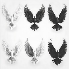 Fototapeta premium Elegant Black and White Pigeons in Flight, Ideal for Symbolism Stock Photos