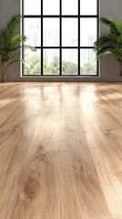 Fototapeta premium A room with a large window and a plant in it