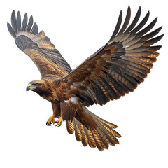 Obraz premium Majestic Golden Eagle Flying with Fully Spread Wings on Transparent Background