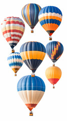 Fototapeta premium Colorful hot air balloons ascending against a white background; ideal for travel, adventure, or festival promotion.