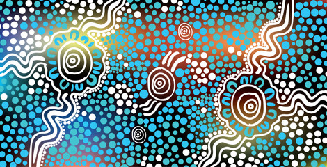 Australian aboriginal art vector design dot background.