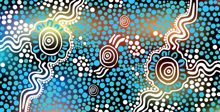 Australian aboriginal art vector design dot background.