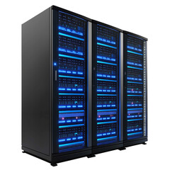 server rack with servers isolated on transparent white background, clipping path
