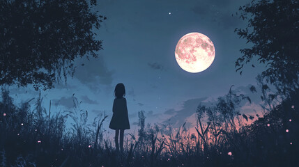 Obraz premium Reverse silhouette of a starry night sky over a forest, emphasizing the importance of reducing light, A full moon casting an eerie glow over a haunted house