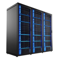 server rack with servers isolated on transparent white background, clipping path