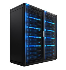 server rack with servers isolated on transparent white background, clipping path