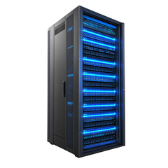 server rack with servers isolated on transparent white background, clipping path
