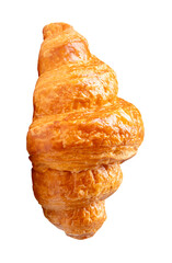 Side view of single brown or golden croissant isolated with clipping path in png file format
