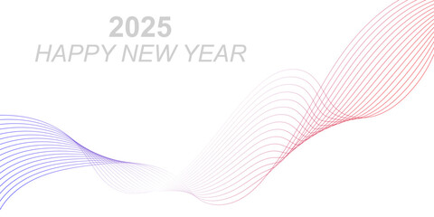 2025 Happy New Year background. Modern greeting banner template with white 2025 New Year numbers on red abstract background with lines. Vector illustration