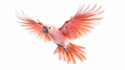 Fototapeta premium Pink cockatoo in flight against a white background; perfect for websites, advertising, or educational materials.