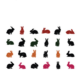 Set of  beautiful  Rabbit silhouettes. Easter bunnies. Isolated on a white backdrop