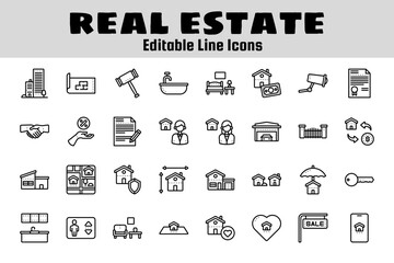 Real estate outline icon set