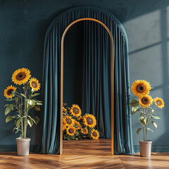 Enchanted Garden Photography Backdrop: Whimsical Garden Setting with Blue and Pink Florals, Lace, and Flowing Curtains for Photoshoots	
