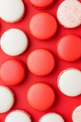 Obraz premium collection of vibrant red macarons filled with white cream, tightly arranged to showcase their smooth texture and bold color for Valentines