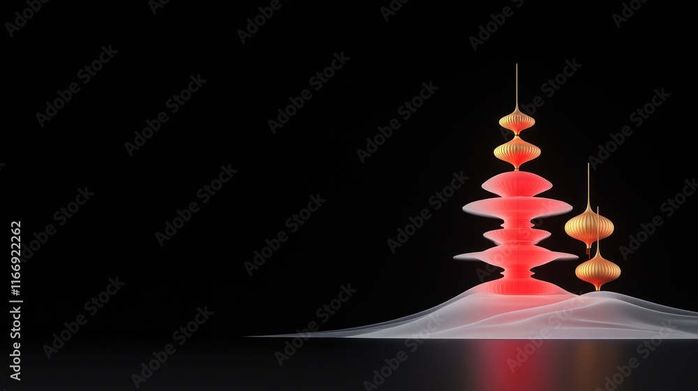 Poster abstract composition with layered forms and glowing elements.