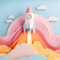 Colorful Rocket Launching into a Dreamy Sky