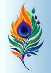 Obraz premium Abstract Peacock feather, krishna feather, peacock bird colorful feather art, krishna mor pankh, mor pankha, peacock bird feather illustration, peacock feather logo, icon, element, peacock feather