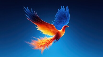 Obraz premium A vibrant phoenix with fiery plumage soaring against a blue backdrop.